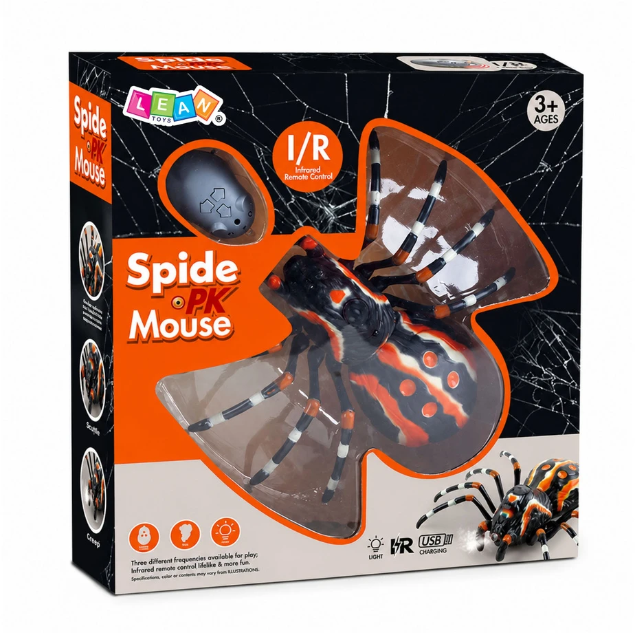 Lean Toys Nuotoliniu būdu valdomas juodas voras tarantulas