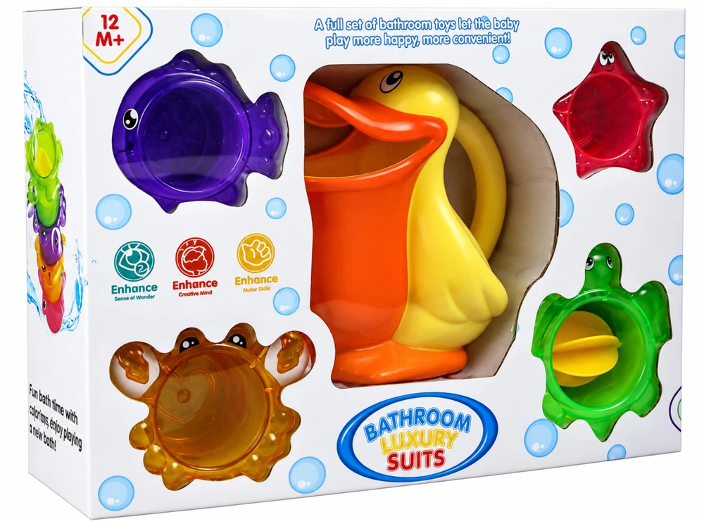 Zabawka Vonios žaislų rinkinys Lean Toys su pelikanu ir priedais, 5 dalys