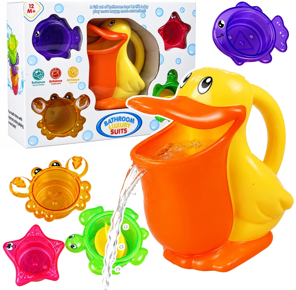 Zabawka Vonios žaislų rinkinys Lean Toys su pelikanu ir priedais, 5 dalys