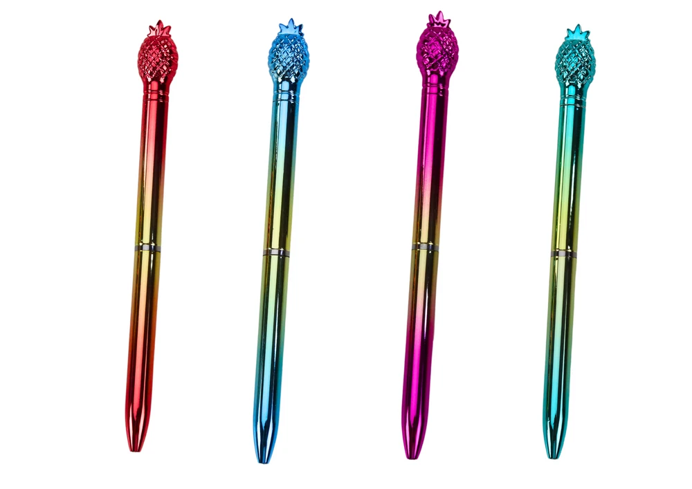 Lean Toys Auksinis ananaso formos rašiklis su mėlynu užpildu, 0.7 mm