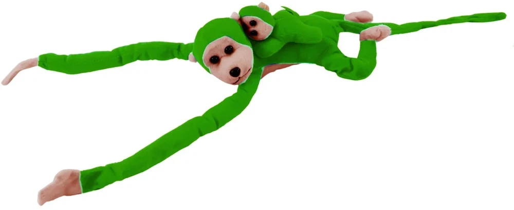 Lean Toys Pliušinis žaislas -  žalia beždžionė su mažyliu, 70 cm