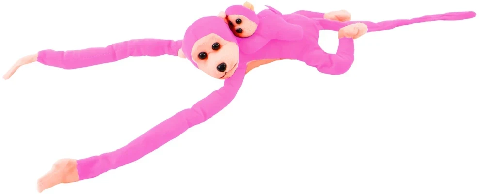 Lean Toys Pliušinis žaislas - rožinė beždžionė su mažyliu, 70 cm