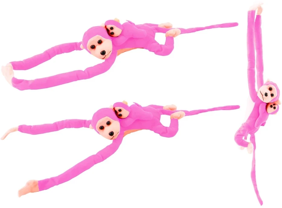 Lean Toys Pliušinis žaislas - rožinė beždžionė su mažyliu, 70 cm
