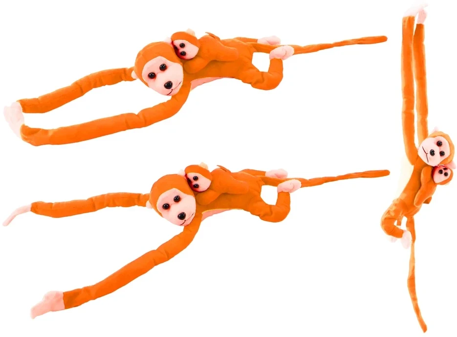 Lean Toys Pliušinis žaislas - oranžinė beždžionė su mažyliu, 70 cm