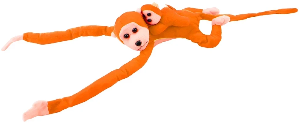 Lean Toys Pliušinis žaislas - oranžinė beždžionė su mažyliu, 70 cm