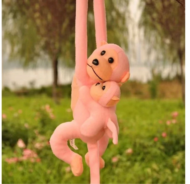 Lean Toys Pliušinis žaislas - rožinė beždžionė su mažyliu, 90 cm