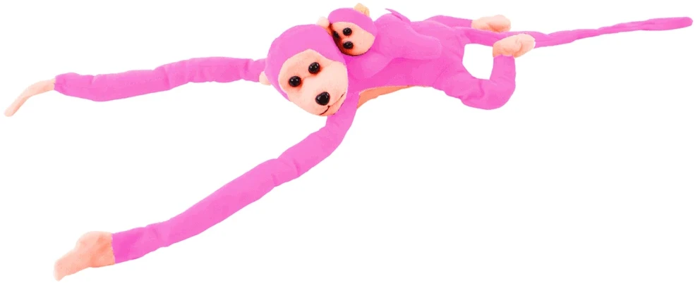 Lean Toys Pliušinis žaislas - rožinė beždžionė su mažyliu, 90 cm