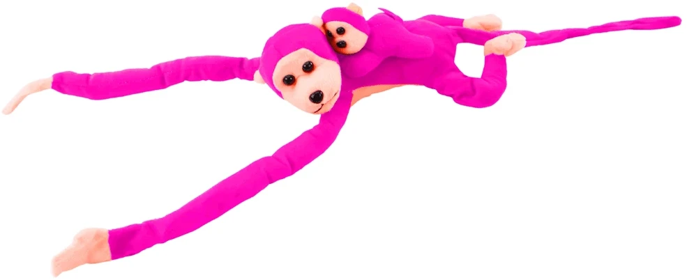Lean Toys Pliušinis žaislas - rožinė beždžionė su mažyliu, 90 cm