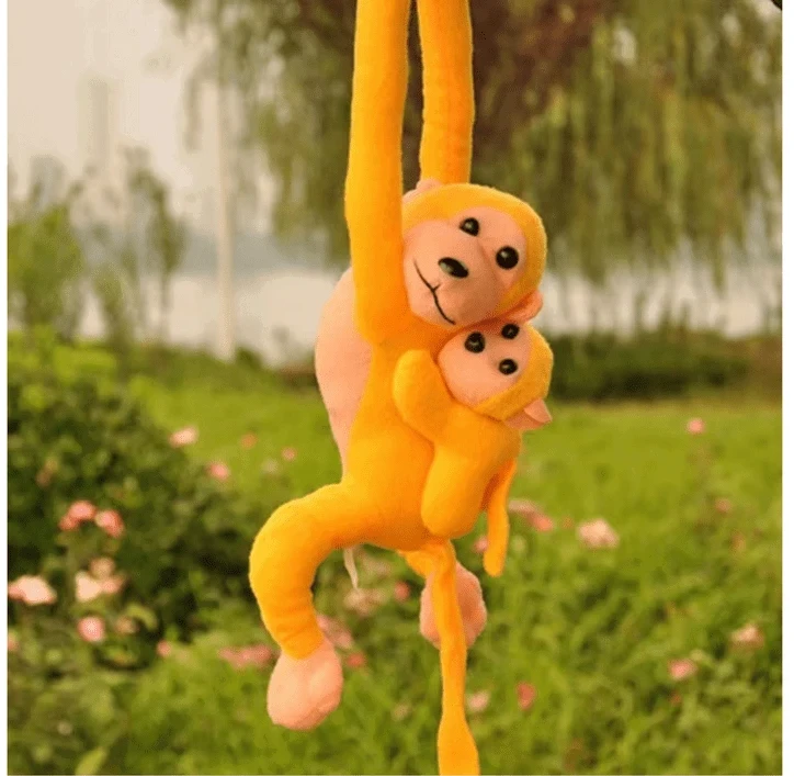 Lean Toys Pliušinis žaislas - geltona beždžionė su mažyliu, 70 cm