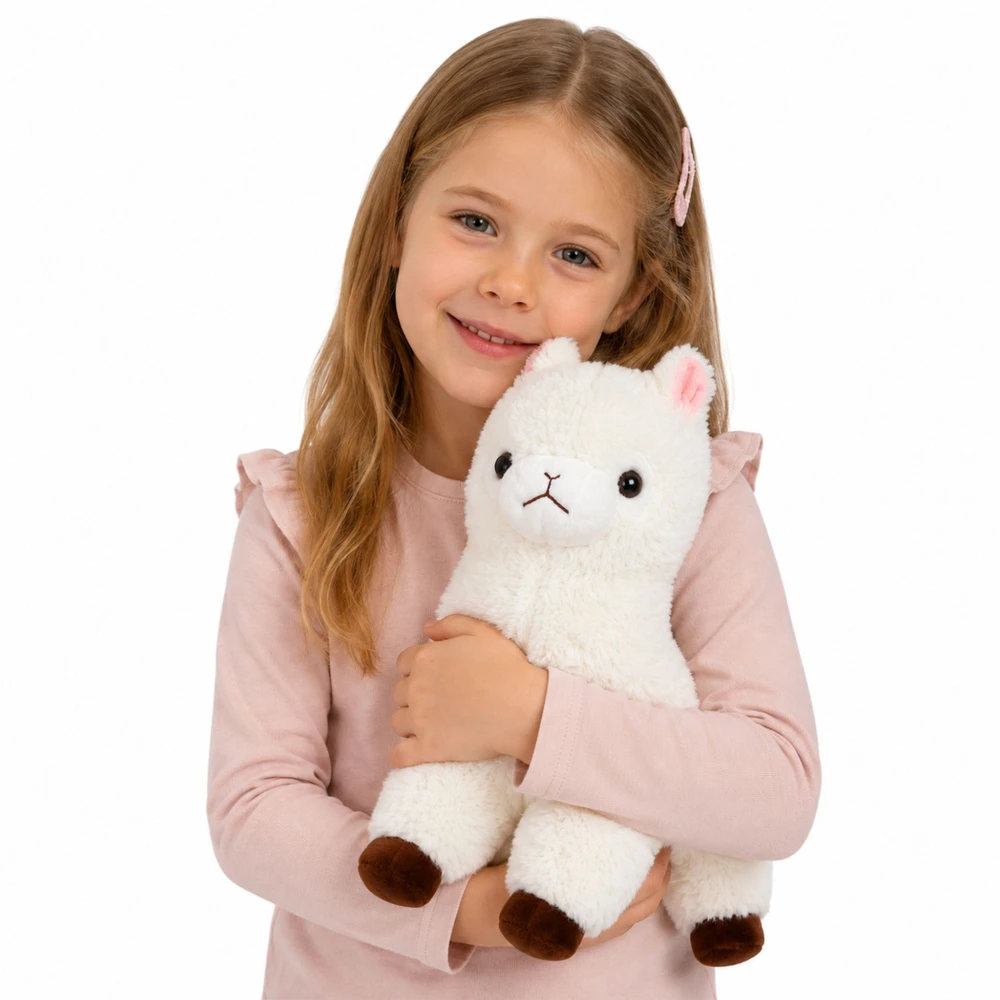 Lean Toys Pliušinė alpaka, balta su rudais akcentais, 38 × 26 × 15 cm