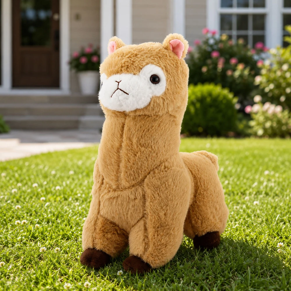 Lean Toys Pliušinis žaislas alpaka, kreminė su rudais akcentais, 38 × 26 × 15 cm