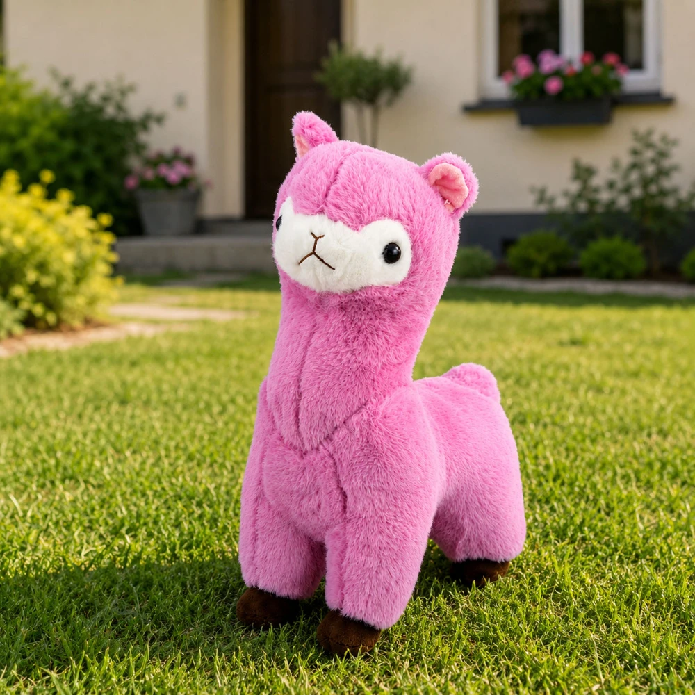 Lean Toys Pliušinis žaislas alpaka, rožinis su rudais akcentais, 38 × 26 × 15 cm