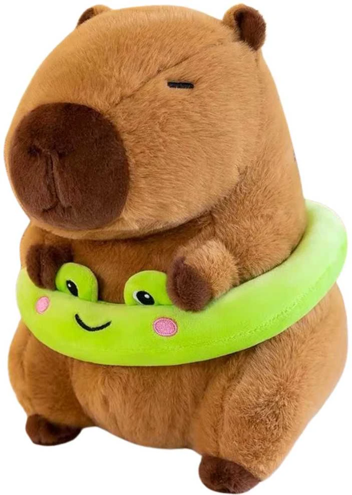 Lean Toys Pliušinis kapibara 20 cm su gelbėjimosi ratu varle
