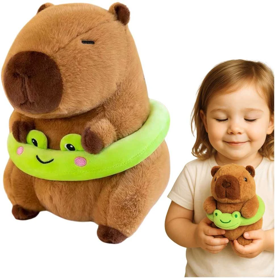 Lean Toys Pliušinis kapibara 20 cm su gelbėjimosi ratu varle
