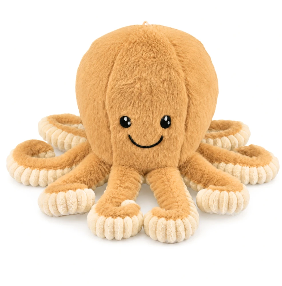 Lean Toys Pliušinis aštuonkojis su tampriais čiuptuvais, smėlinis, 50 x 30 x 30 cm