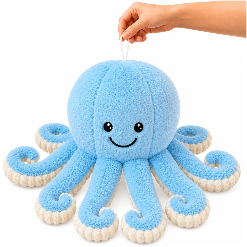 Lean Toys Pliušinis aštuonkojis su tampriais čiuptuvais, mėlynas, 50 × 30 × 30 cm