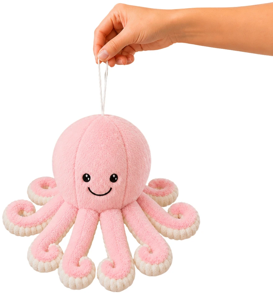 Lean Toys Pliušinis aštuonkojis su tampriais čiuptuvais, rožinis, 30 x 20 x 20 cm