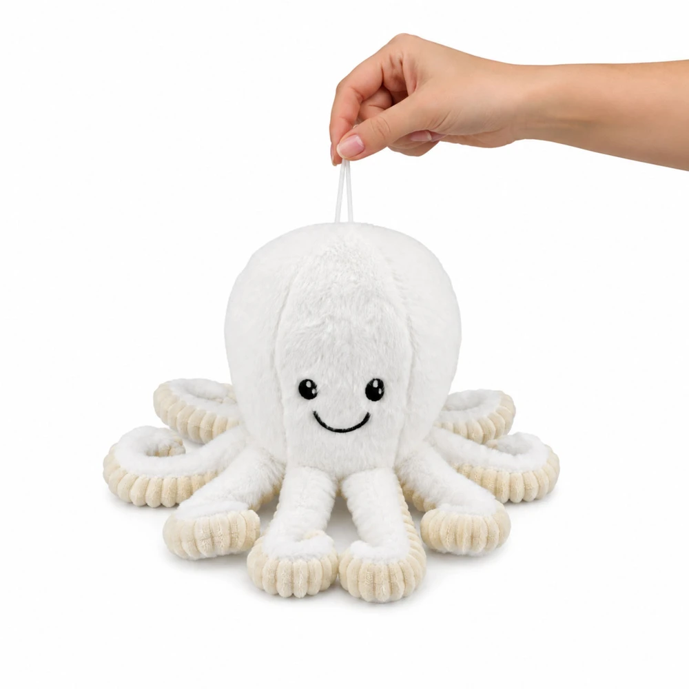 Lean Toys Pliušinis aštuonkojis su tampriais čiuptuvais, baltas, 30 x 20 x 20 cm