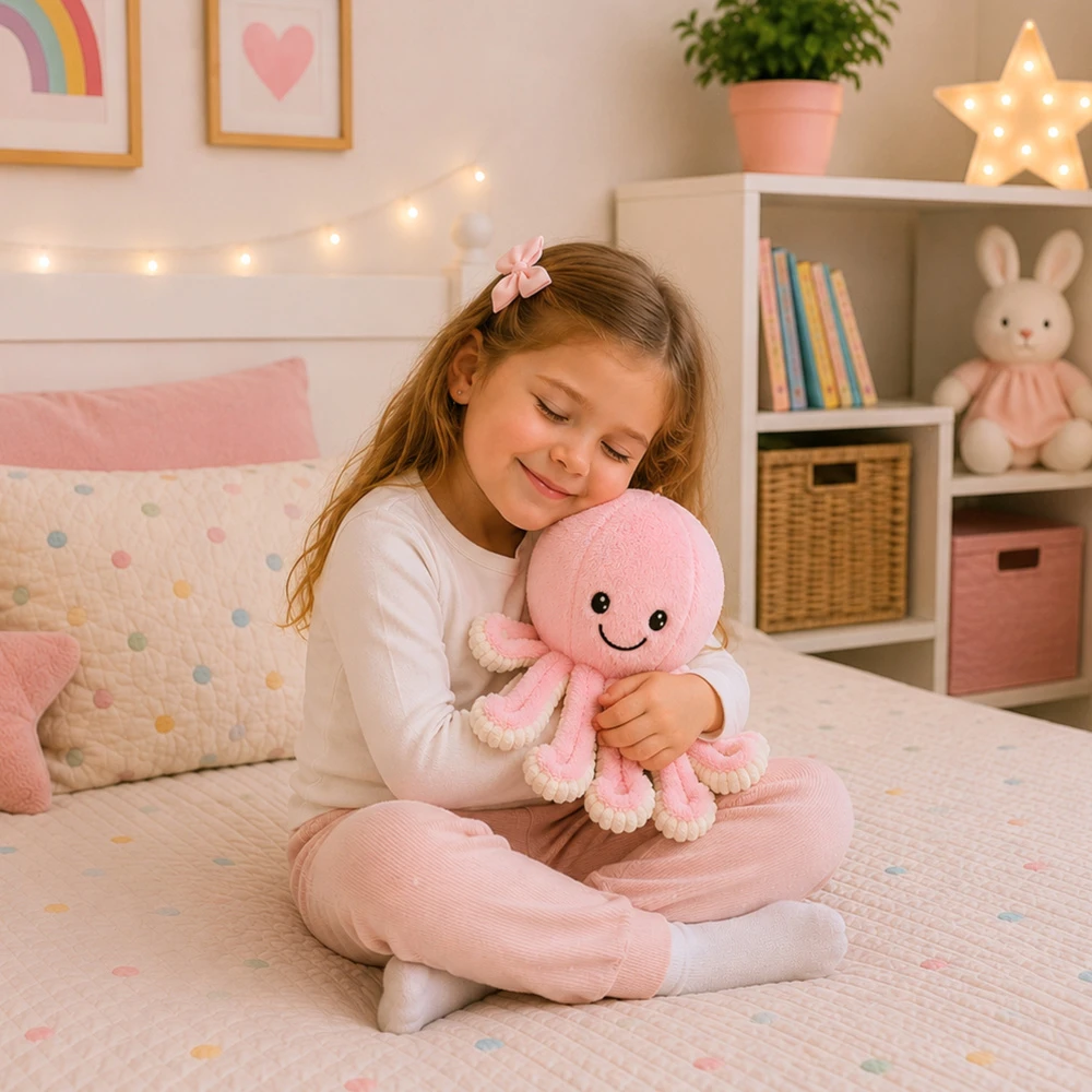 Lean Toys Pliušinis aštuonkojis su tampriais čiuptuvais, rožinis, 50 × 30 × 30 cm