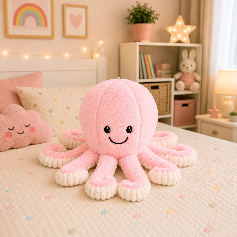 Lean Toys Pliušinis aštuonkojis su tampriais čiuptuvais, rožinis, 50 × 30 × 30 cm