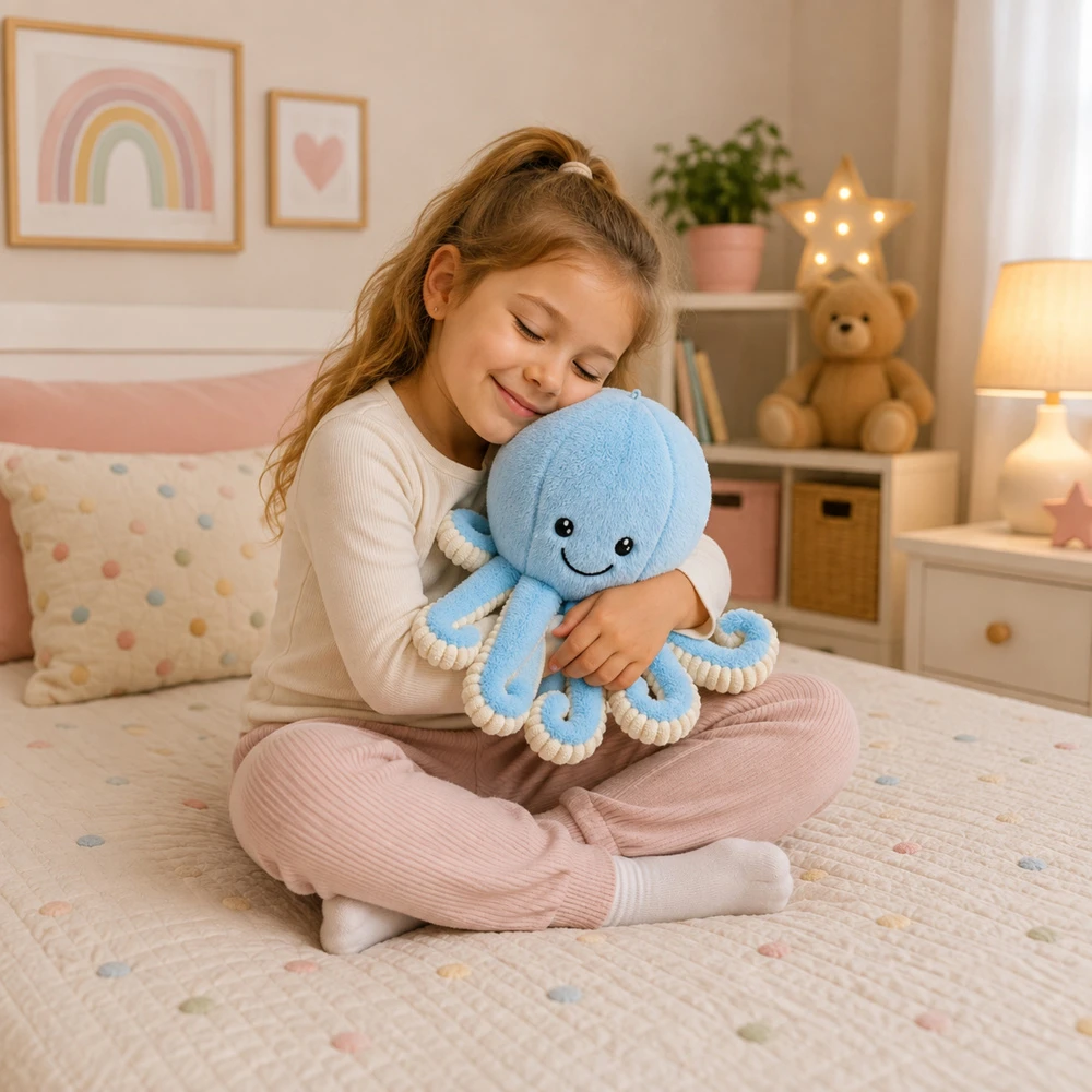 Lean Toys Pliušinis aštuonkojis su tampriais čiuptuvais, mėlynas, 50 × 30 × 30 cm