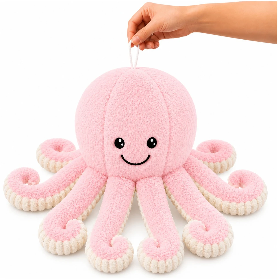 Lean Toys Pliušinis aštuonkojis su tampriais čiuptuvais, rožinis, 50 × 30 × 30 cm