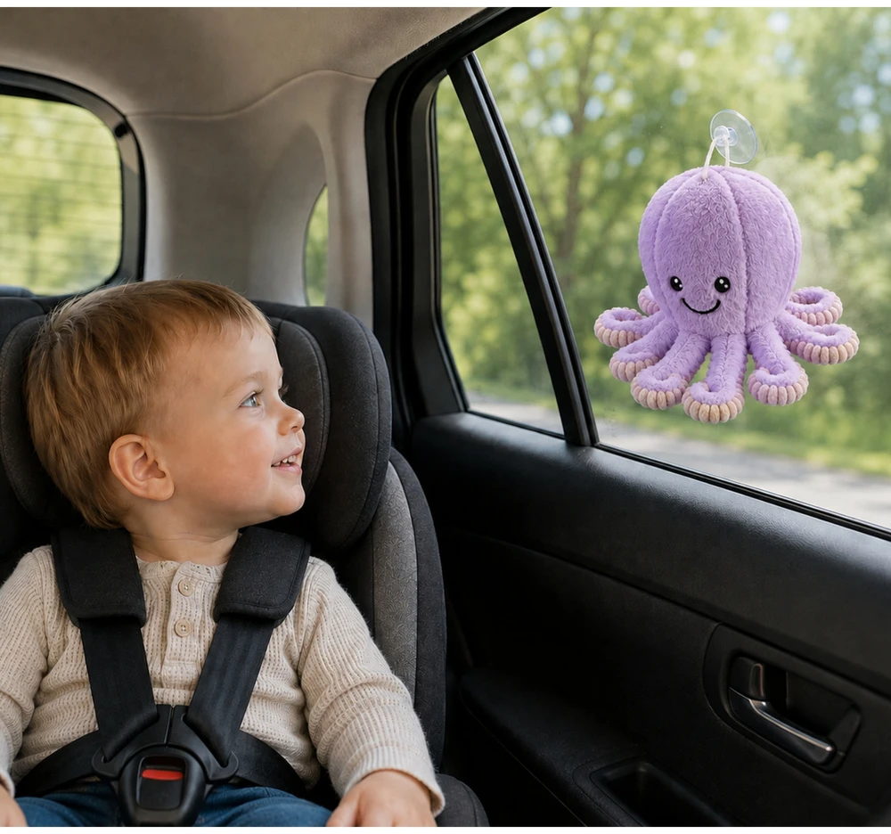 Lean Toys Pliušinis aštuonkojis su tampriais čiuptuvais, violetinis, 16 × 10 × 10 cm