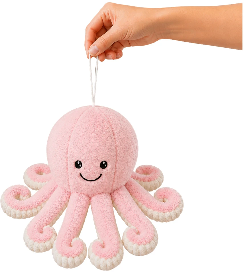 Lean Toys Pliušinis aštuonkojis su tampriais čiuptuvais, rožinis, 16 x 10 x 10 cm