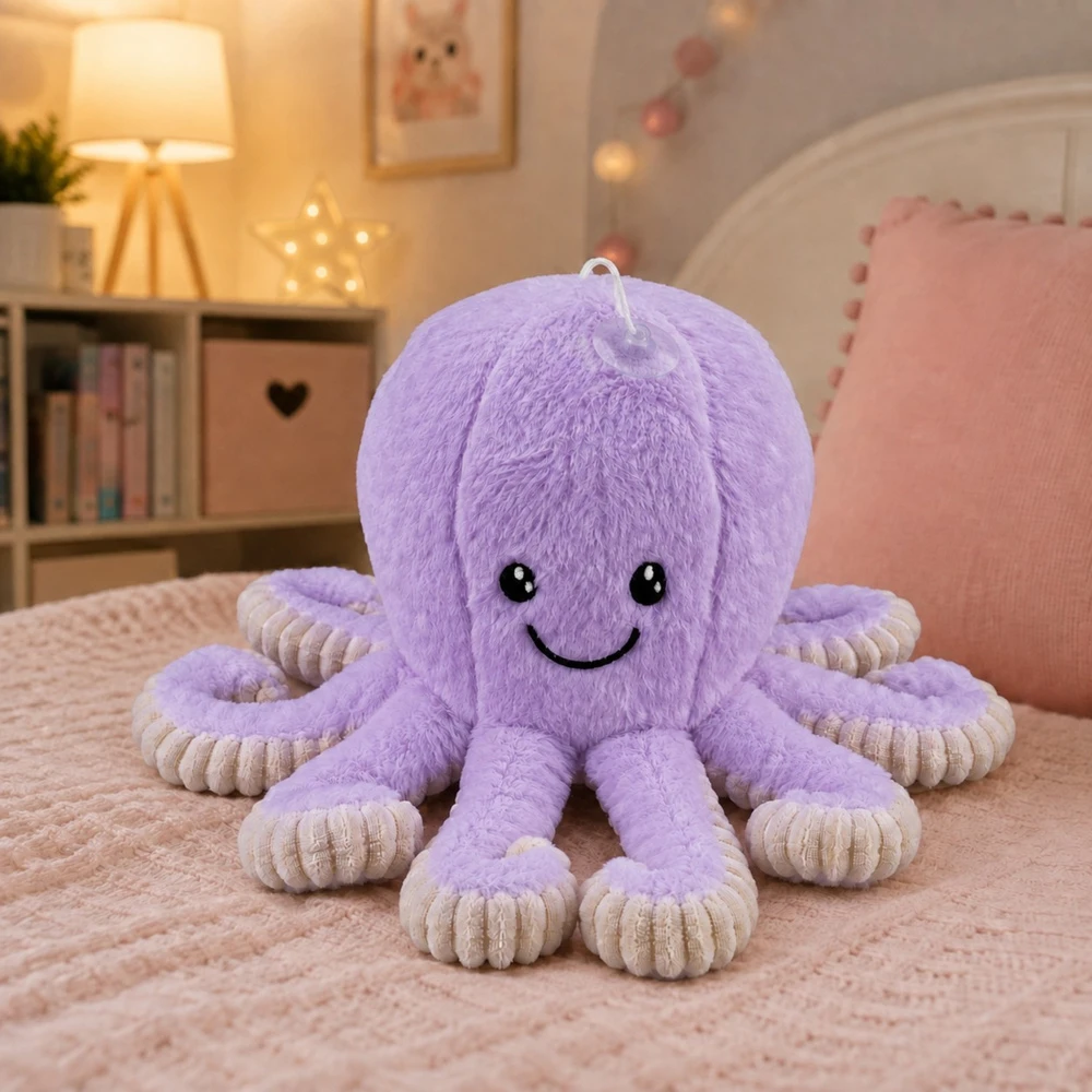 Lean Toys Pliušinis aštuonkojis su tampriais čiuptuvais, violetinis, 16 × 10 × 10 cm