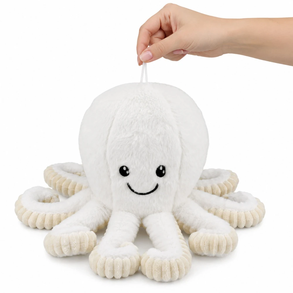 Lean Toys Pliušinis aštuonkojis su siurbtuku ir tampriais čiuptuvais, baltas, 16 × 10 × 10 cm
