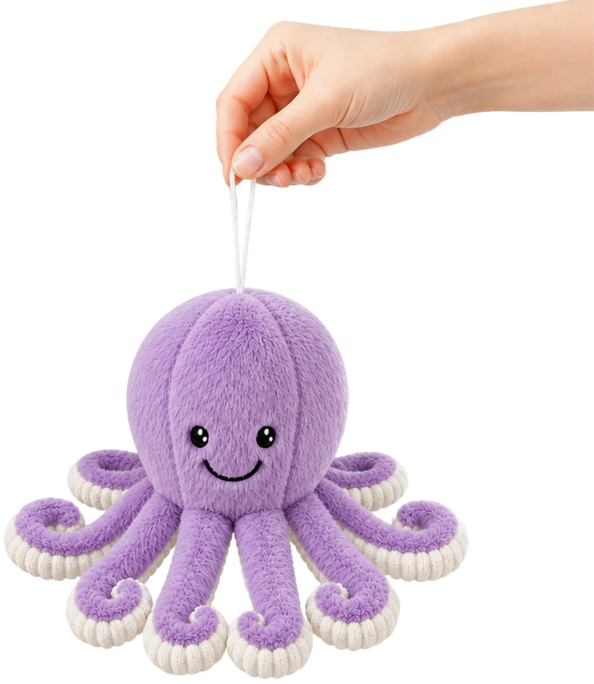 Lean Toys Pliušinis aštuonkojis su tampriais čiuptuvais, violetinis, 16 × 10 × 10 cm