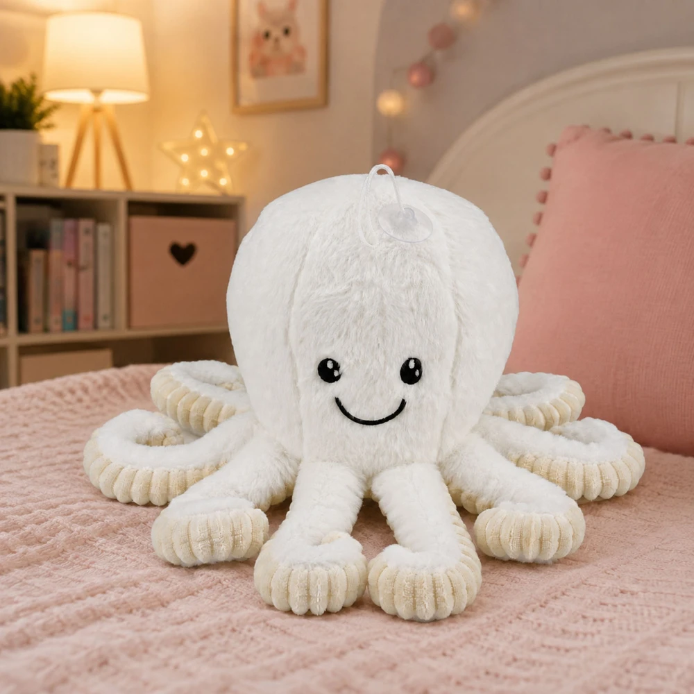 Lean Toys Pliušinis aštuonkojis su siurbtuku ir tampriais čiuptuvais, baltas, 16 × 10 × 10 cm