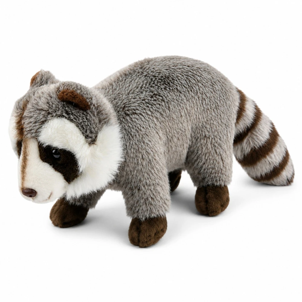 Lean Toys Pliušinis meškėnas su dryžuota uodega, pilkas, 45 × 20 × 12 cm