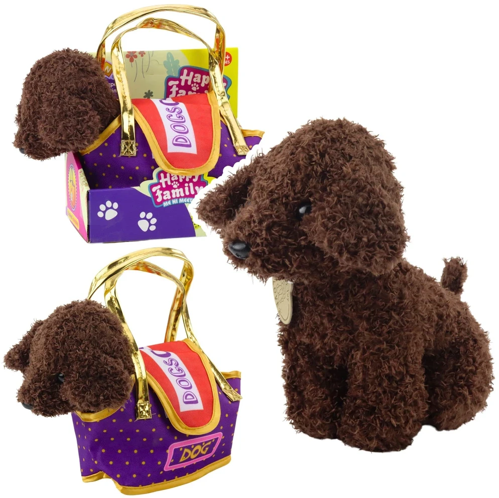 Lean Toys Pliušinis žaislas - rudas šuniukas su krepšeliu, 20 cm