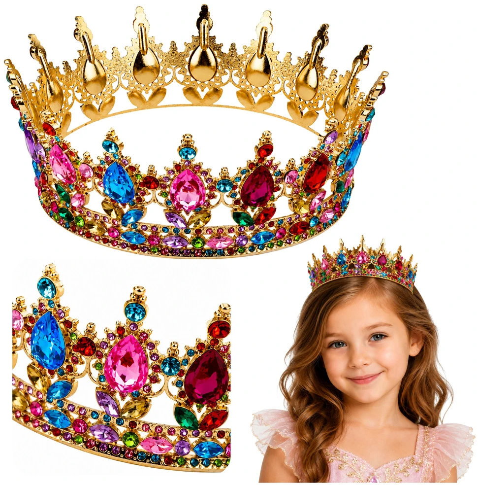 Lean Toys Princesės Karalienės Metalinė Karūna Spalvoti Kristalai Aukso 12,5 cm