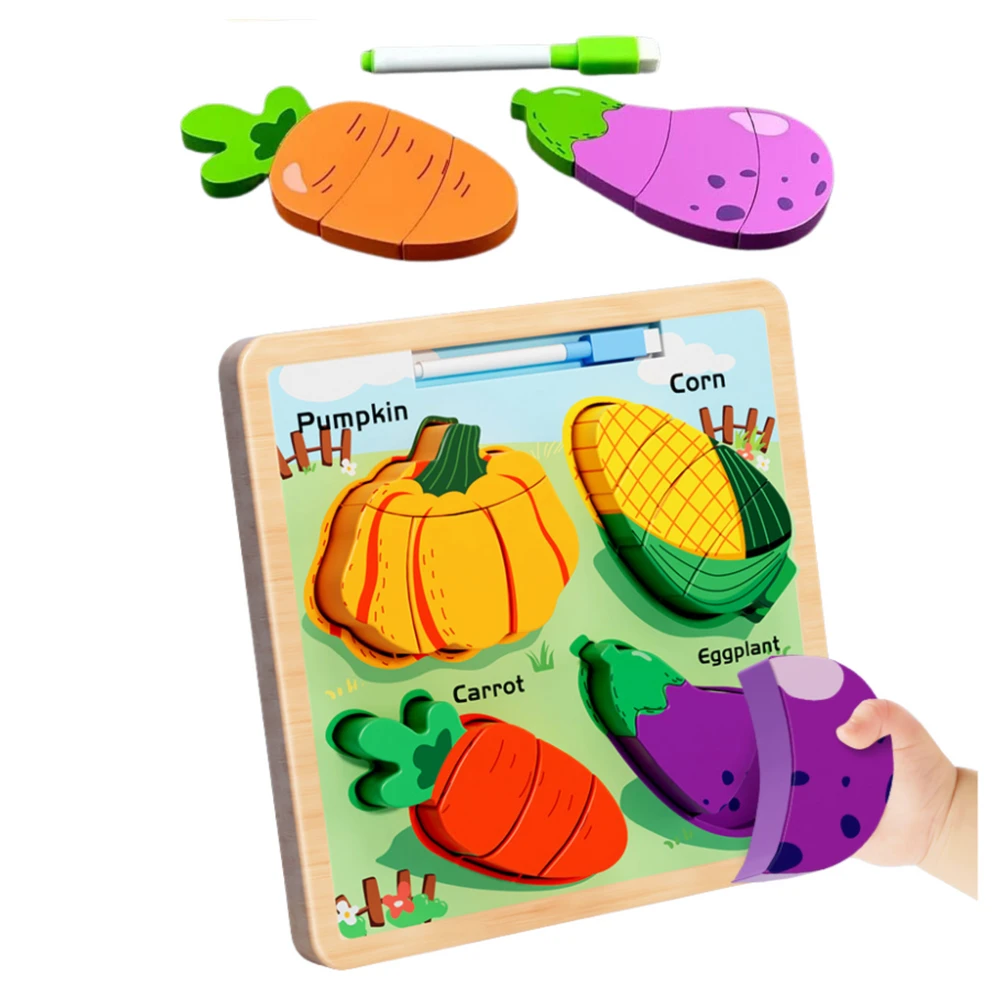 Lean Toys Medinė lavinamoji dėlionė su daržovėmis ir piešimo lenta