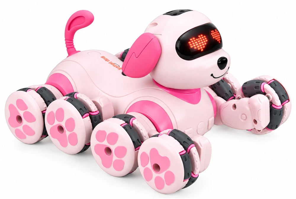 Lean Toys Pies Robot Zdalnie Sterowany RC 8 Kół Drift 360° Akrobacje Rožinė