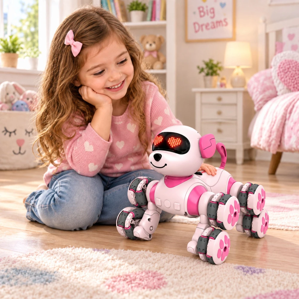 Lean Toys Pies Robot Zdalnie Sterowany RC 8 Kół Drift 360° Akrobacje Rožinė