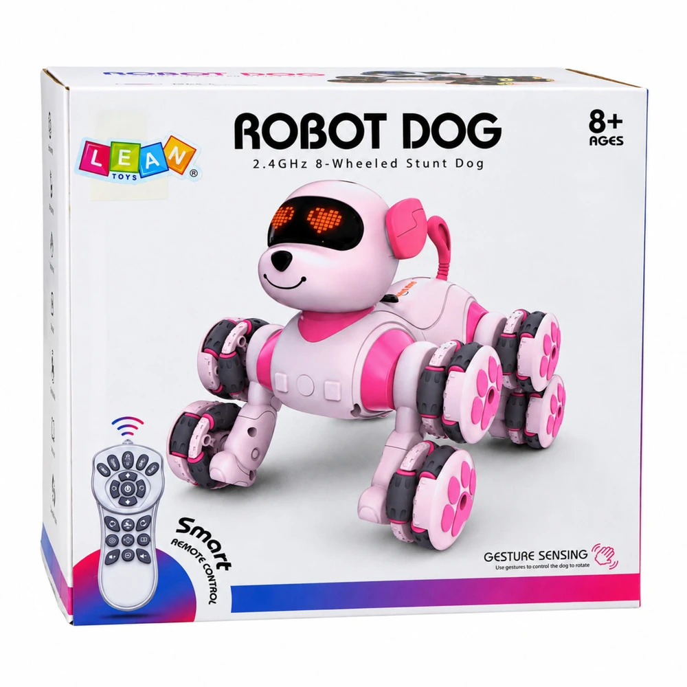 Lean Toys Pies Robot Zdalnie Sterowany RC 8 Kół Drift 360° Akrobacje Rožinė