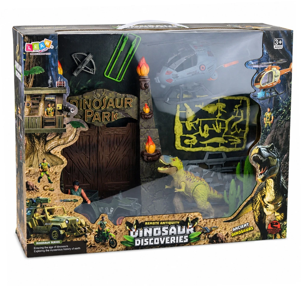 Lean Toys Research Base Dinosaur Park Gate Helicopter Quad Figures Explorer