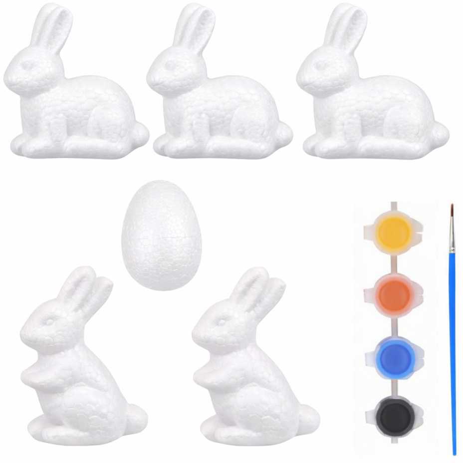 Lean Toys Rinkinys putplasčio dekoracijoms dažyti 4 zuikiai 2 kiaušinių dažai