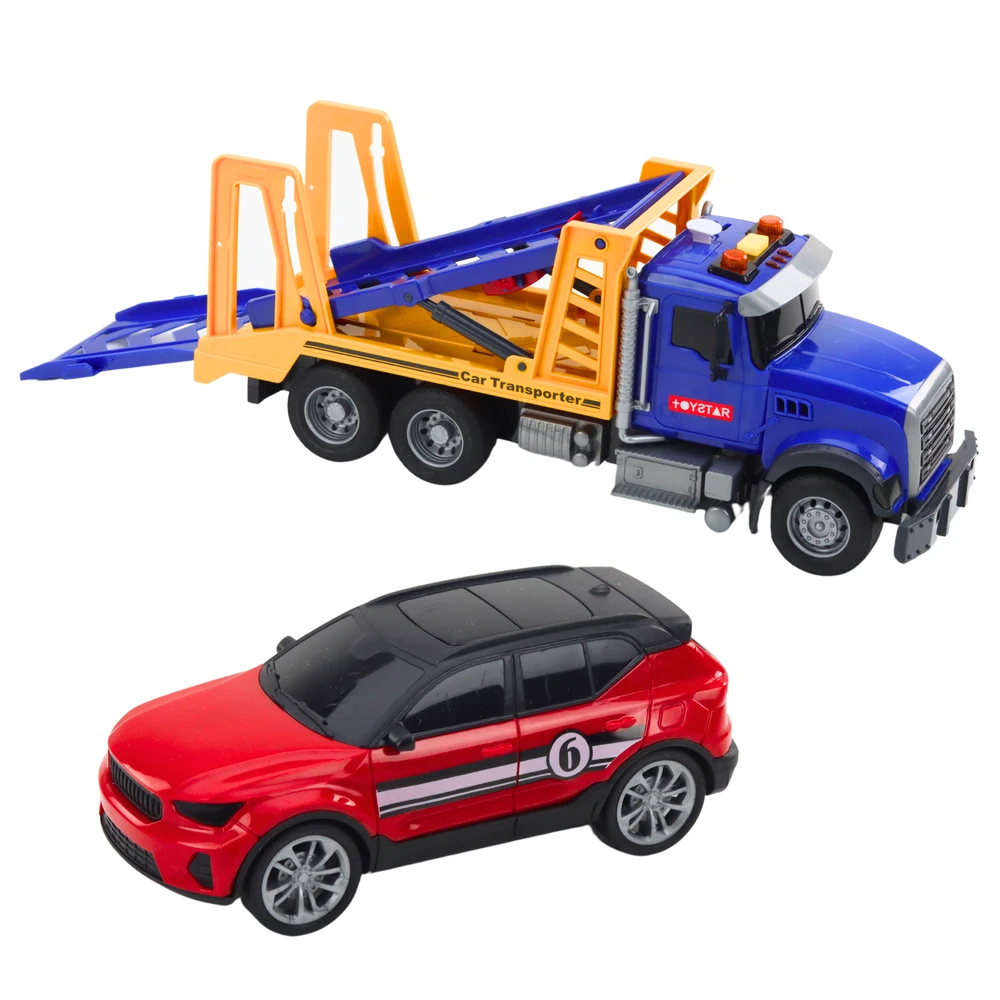 Lean Toys Didelis transporterio vilkikas su priekaba, šviesomis ir garsais