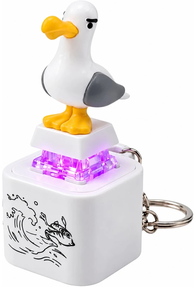 Lean Toys Raktų pakabukas su žuvėdros figūrėle, su šviesa ir garsu, baltas, pilkas ir geltonas, apie 8 × 2,5 × 2,5 cm
