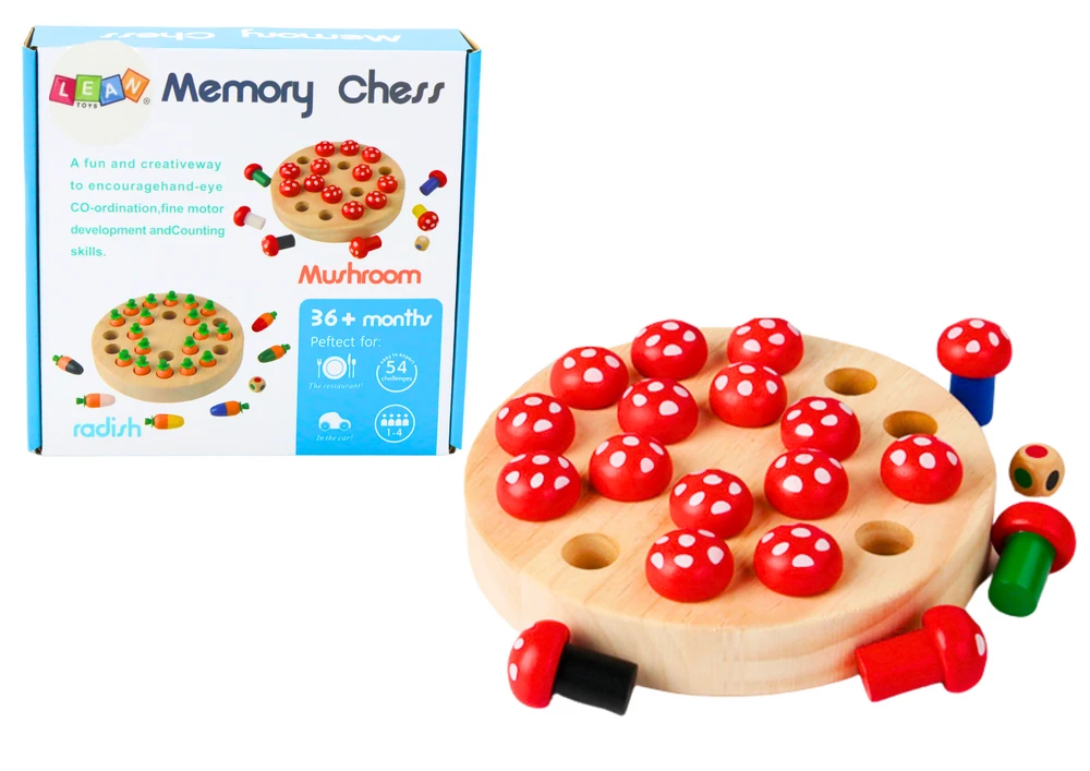 Dėlionė Lean Toys Medinis atminties žaidimas su grybukais šeimai