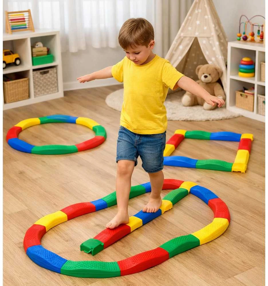 Lean Toys Jutiminis Balansas Sujungiamų Takelių Rinkinys 16 Dėžių + 4 Jungtys