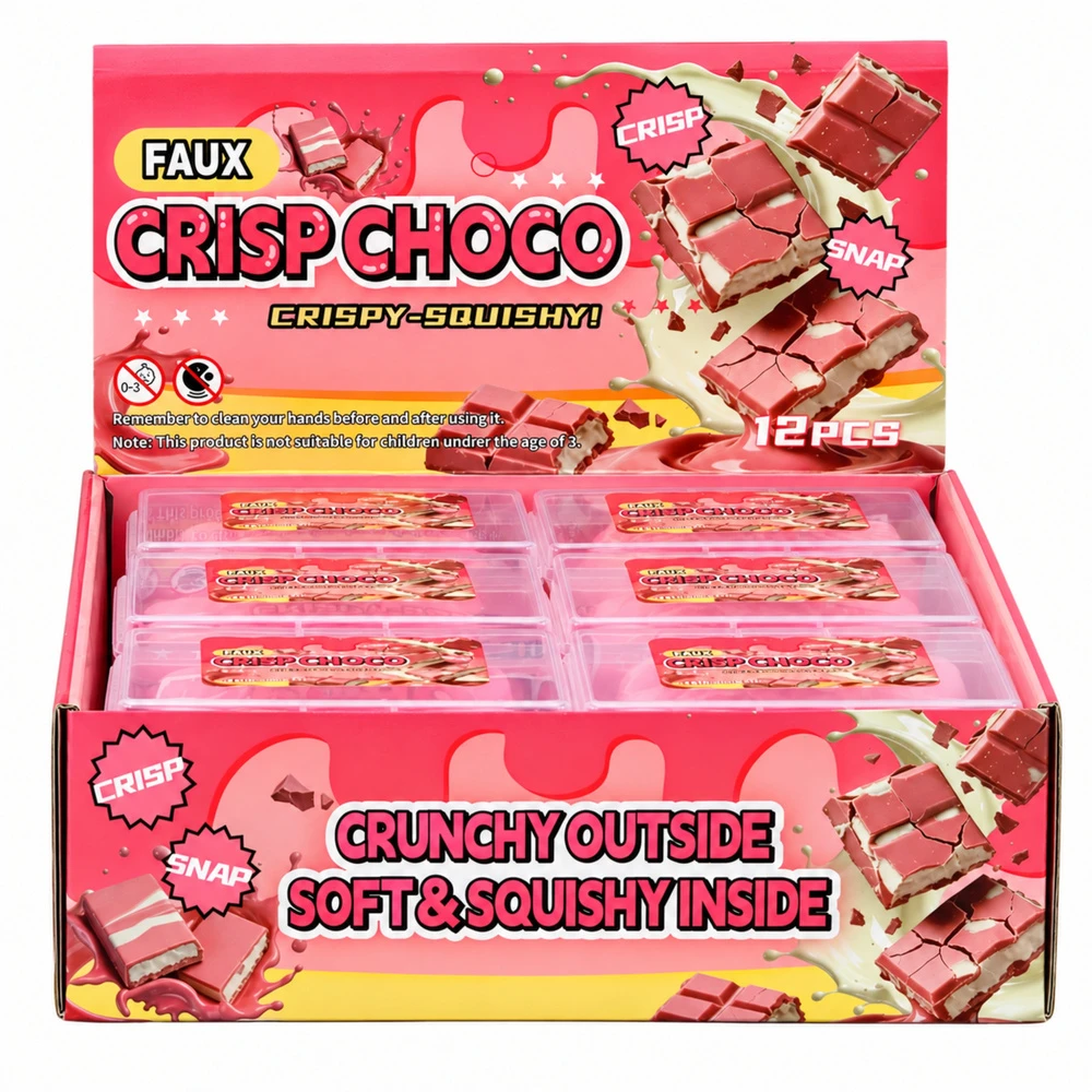 Lean Toys Sensory Fidget Toy – Crunchy Chocolate Bar (Rožinė) – Boxed – 8 cm