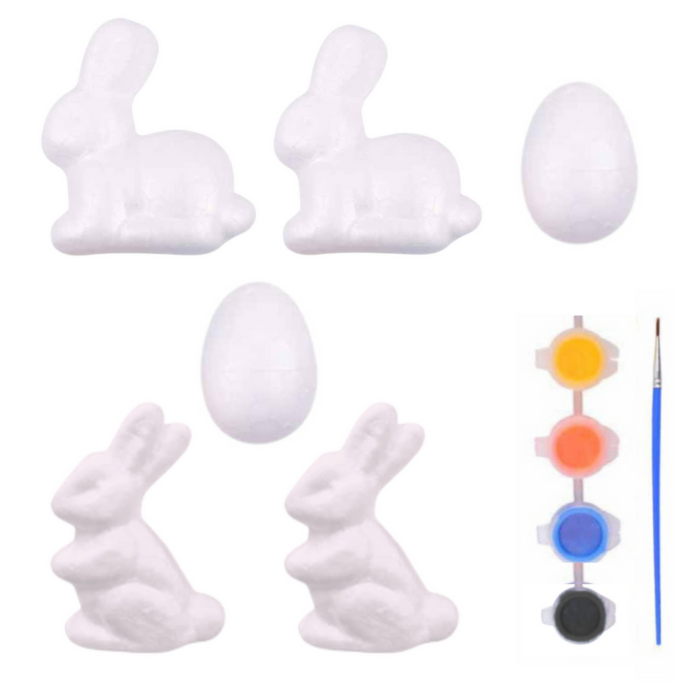 Lean Toys Rinkinys putplasčio dekoracijoms dažyti 4 zuikiai 2 kiaušinių dažai