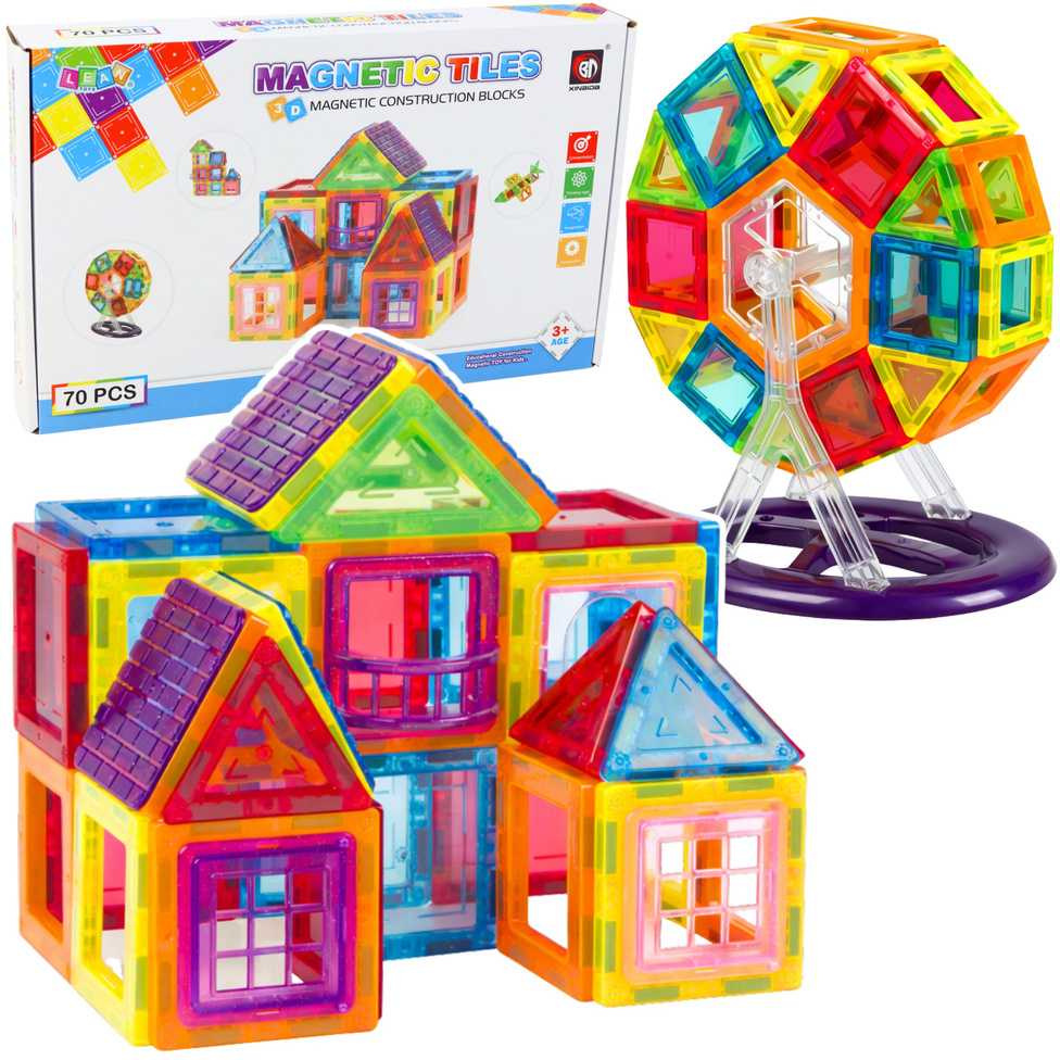 Lean Toys Magnetiniai blokeliai, 70 vnt., edukacinis rinkinys
