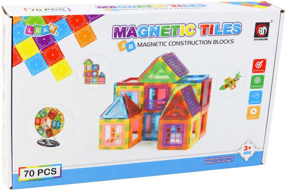 Lean Toys Magnetiniai blokeliai, 70 vnt., edukacinis rinkinys