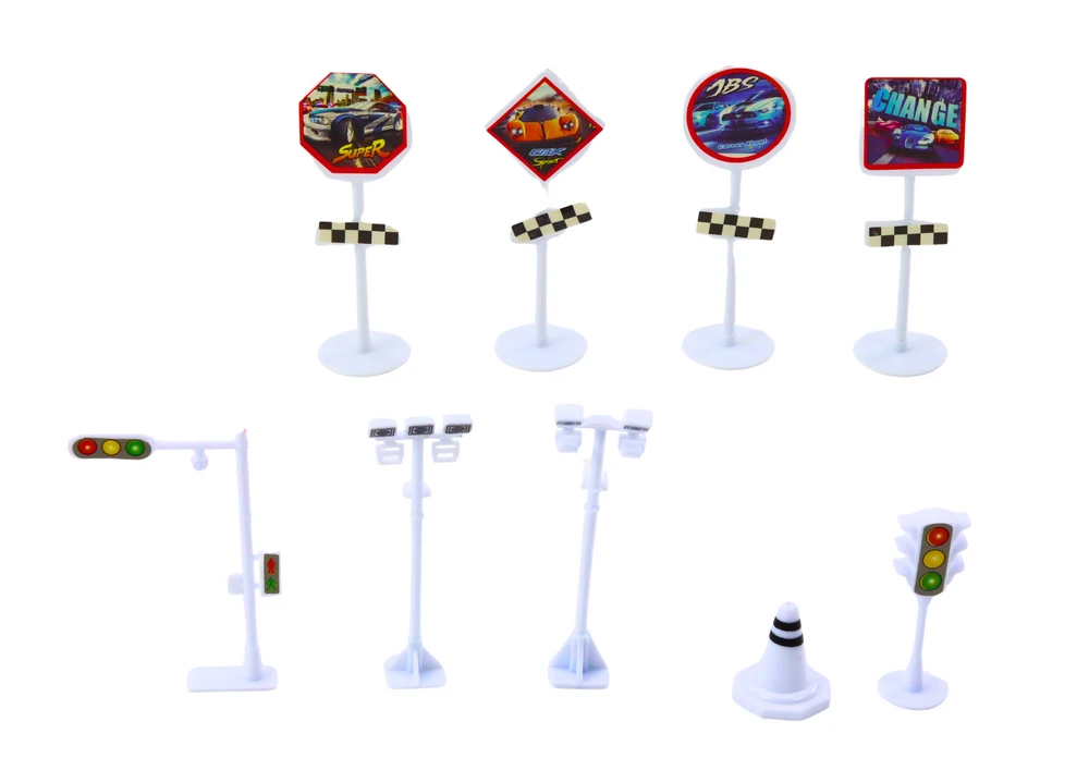 Lean Toys 25 dalių automobilių ir kelio ženklų rinkinys lagamine